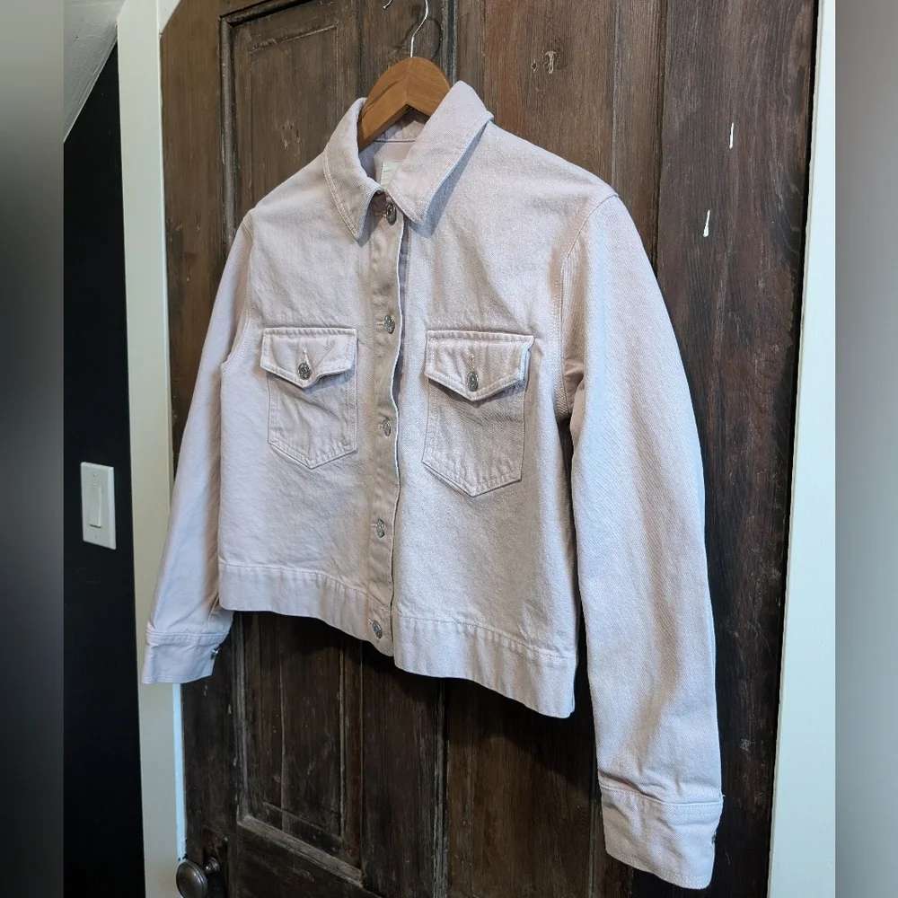 Wilfred Blush Pink Minimalist Cropped Denim Jacket, Size XXS - Picture 3 of 13
